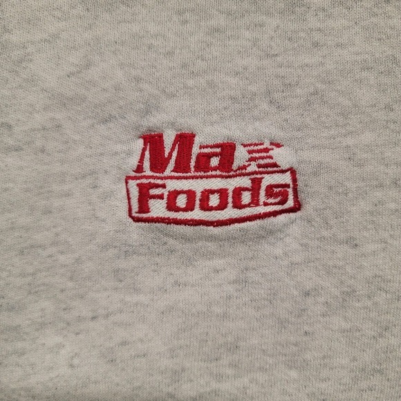 Max Foods Sweatshirt Mens Large Santee USA MADE Vintage Embroidered Gray Premium - Picture 4 of 10